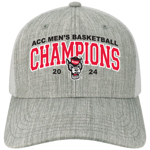 NC State Wolfpack Melange Grey and White 2024 ACC Men's Basketball Champions Mid Pro Snapback Adjustable Hat