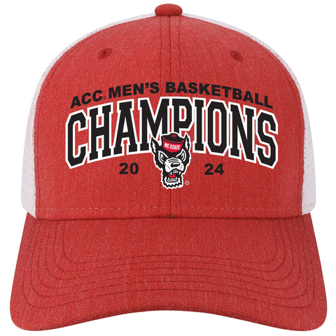 NC State Wolfpack Melange Red and White 2024 ACC Men's Basketball Champions Mid Pro Snapback Adjustable Hat