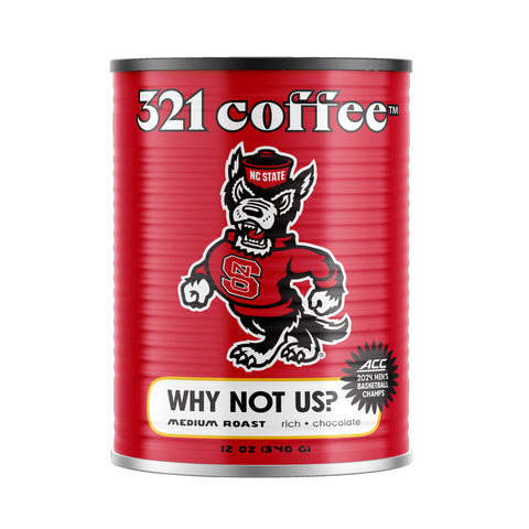 NC State Wolfpack 321 Coffee 12 oz Medium Roast Beans w/ Collectible 'Why Not Us?' Tin Can