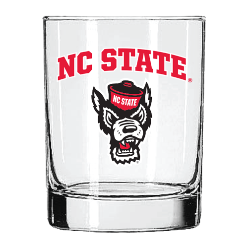 NC State Wolfpack 14 oz. Rocks Glass with Color Wolfhead and Red NC State