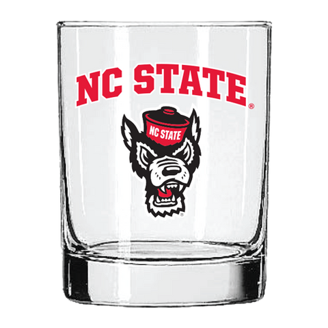 NC State Wolfpack 14 oz. Rocks Glass with Color Wolfhead and Red NC State