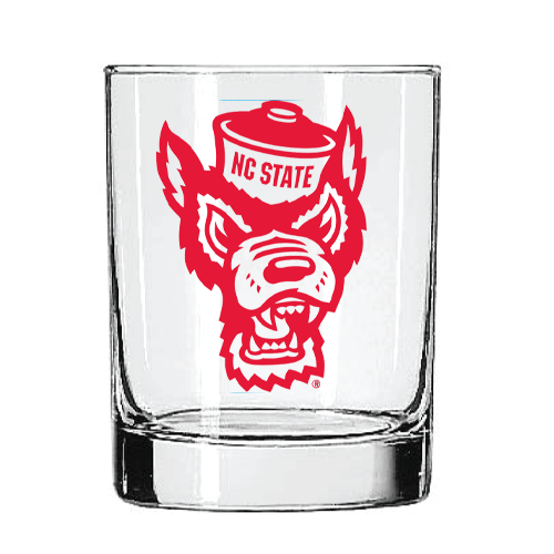 NC State Wolfpack 14 oz. Rocks Glass With Red Wolfhead and Red NC State