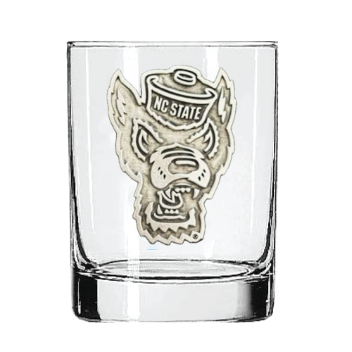 NC State Wolfpack 13.5oz Double Old Fashioned Pewter Wolfhead Glass