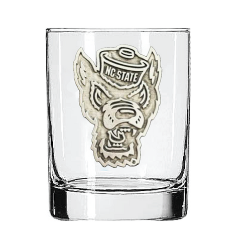 NC State Wolfpack 13.5oz Double Old Fashioned Pewter Wolfhead Glass