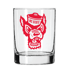NC State Wolfpack 14 oz. Rocks Glass With Red Wolfhead and Red NC State