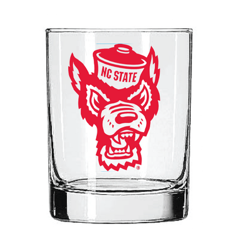 NC State Wolfpack 14 oz. Rocks Glass With Red Wolfhead and Red NC State