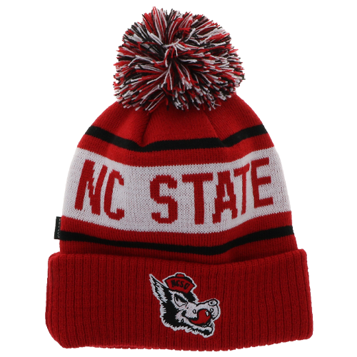 NC State Wolfpack Youth Red and White Slobbering Wolf Cuffed Knit Pom Beanie