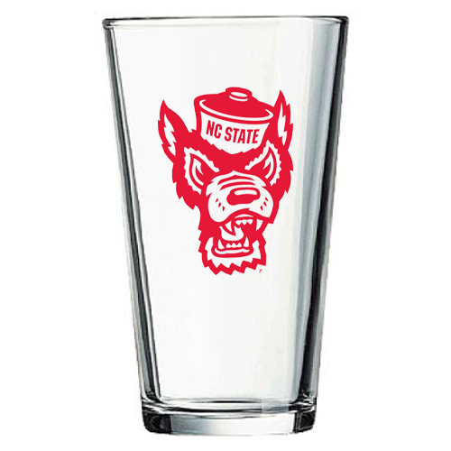 NC State Wolfpack 16 oz. Pint Glass With Red Wolfhead and Red NC State