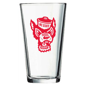 NC State Wolfpack 16 oz. Pint Glass With Red Wolfhead and Red NC State