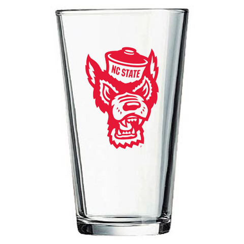 NC State Wolfpack 16 oz. Pint Glass With Red Wolfhead and Red NC State