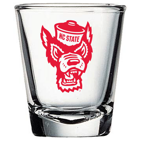 NC State Wolfpack 1.5oz Shot Glass With Red Wolfhead and Red NC State