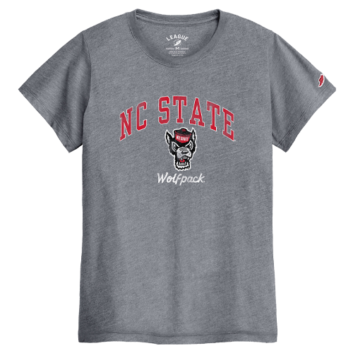 NC State Wolfpack League Women's Heather Grey Arched Wolfhead T-Shirt
