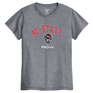 NC State Wolfpack League Women's Heather Grey Arched Wolfhead T-Shirt