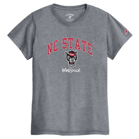 NC State Wolfpack League Women's Heather Grey Arched Wolfhead T-Shirt