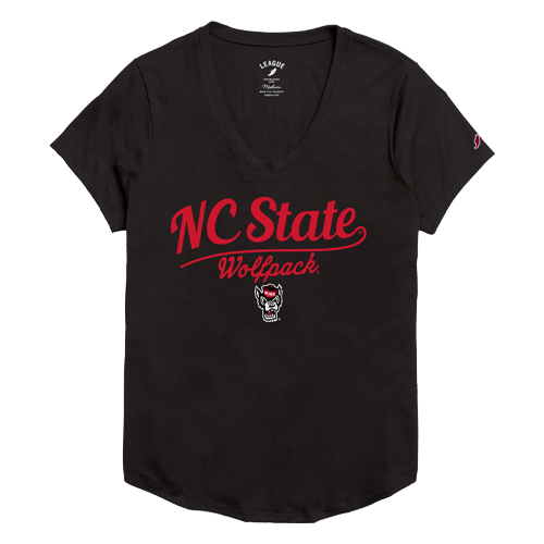 NC State Wolfpack Women's Black Vintage Script Rounded Bottom T-Shirt
