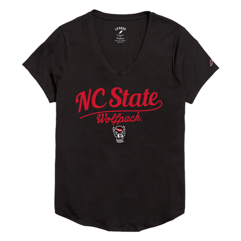 NC State Wolfpack Women's Black Vintage Script Rounded Bottom T-Shirt