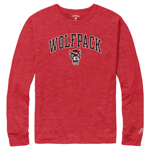 NC State Wolfpack Heather Red Arched Wolfhead Long Sleeve T-Shirt