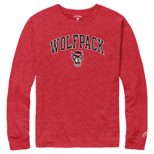 NC State Wolfpack Heather Red Arched Wolfhead Long Sleeve T-Shirt