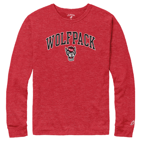 NC State Wolfpack Heather Red Arched Wolfhead Long Sleeve T-Shirt