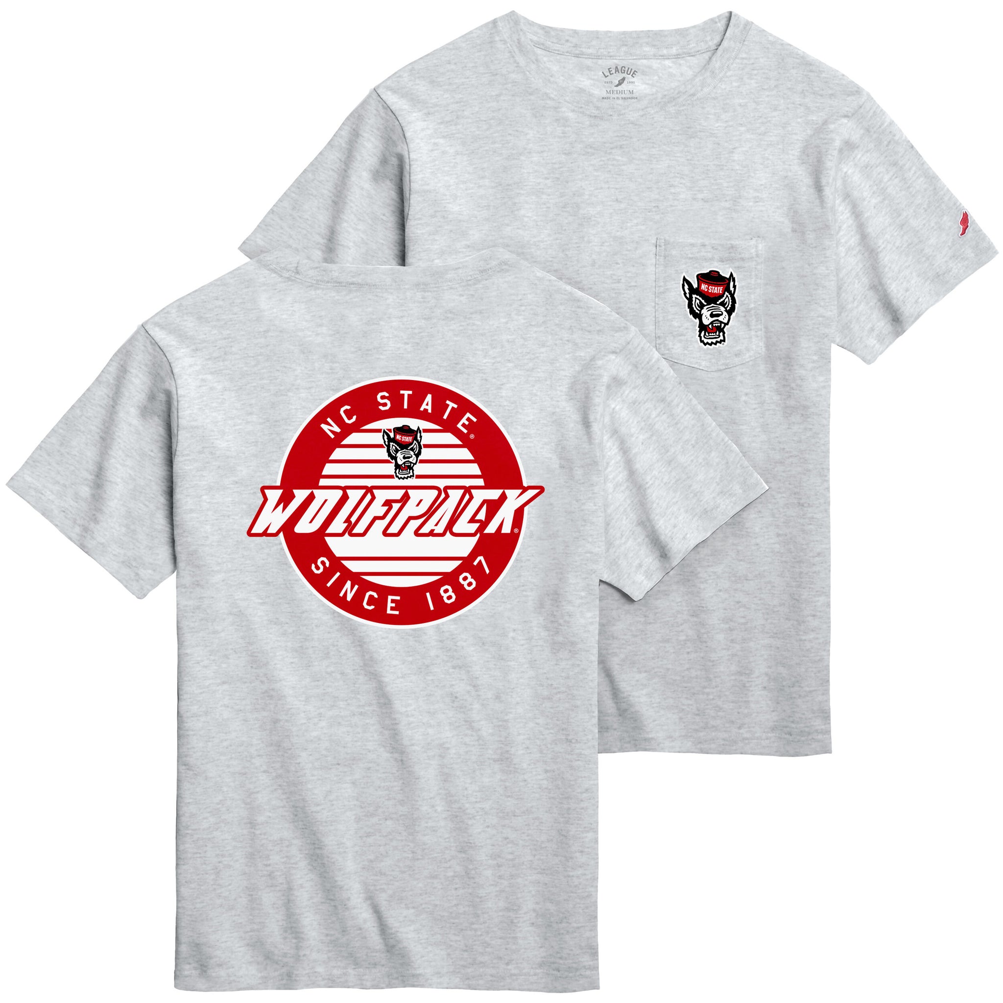 NC State Wolfpack Ash Wolfhead Circle Pocket T-shirt