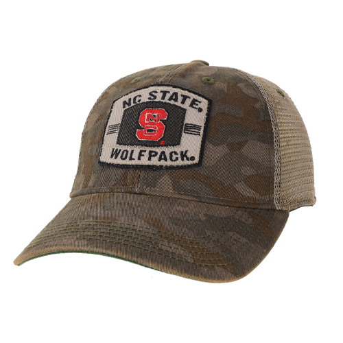 NC State Wolfpack Legacy Field Camo Block S Patch Adjustable Trucker Hat