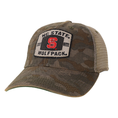 NC State Wolfpack Legacy Field Camo Block S Patch Adjustable Trucker Hat