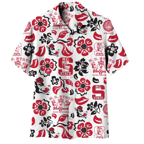 NC State Wolfpack Vault Logos Button Up Hawaiian Shirt