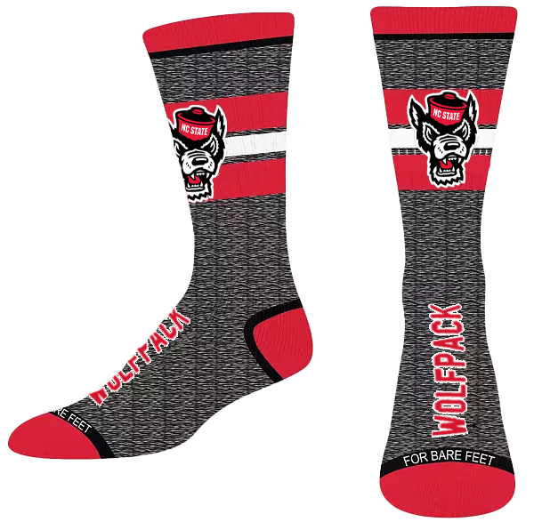 NC State Wolfpack FBF Grey and Red Wolfhead Spotlight Socks