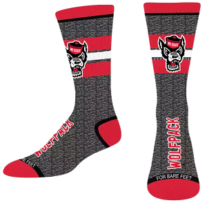 NC State Wolfpack FBF Grey and Red Wolfhead Spotlight Socks