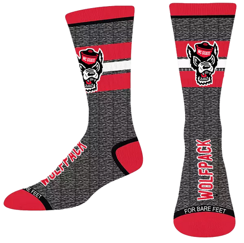 NC State Wolfpack FBF Grey and Red Wolfhead Spotlight Socks