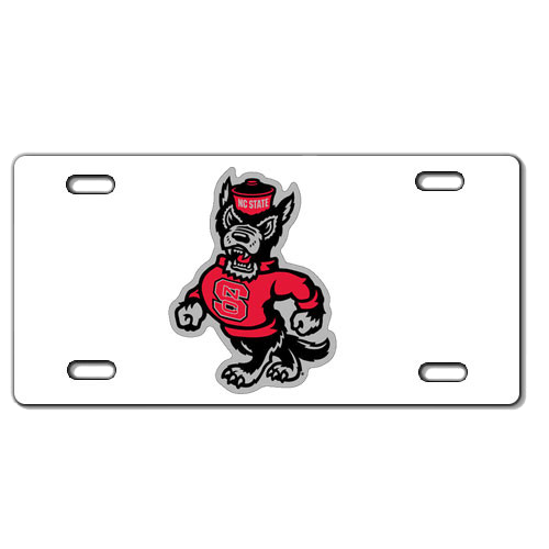 NC State Wolfpack White Acrylic Strutting Wolf License Plate