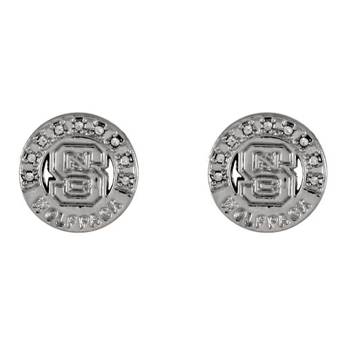 NC State Wolfpack Silver and Gold Studded Circle Earrings