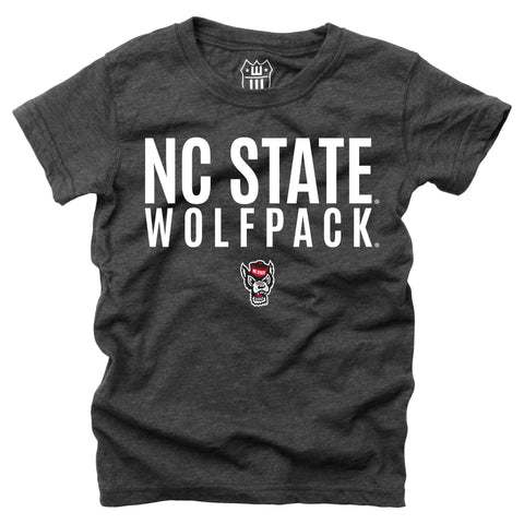 NC State Wolfpack Kids Girls Heather Black Wolfhead T-Shirt