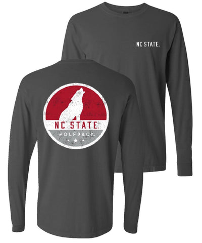 NC State Wolfpack Comfort Colors Charcoal Howling Wolf Circle L/S T-Shirt