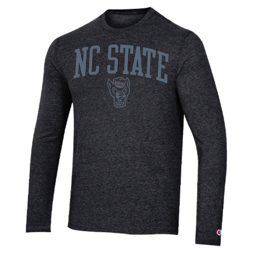 NC State Wolfpack Champion Heathered Black Tri-Blend Blackout Long Sleeve T-Shirt