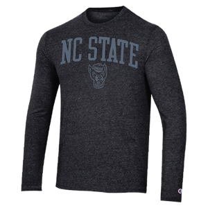 NC State Wolfpack Champion Heathered Black Tri-Blend Blackout Long Sleeve T-Shirt