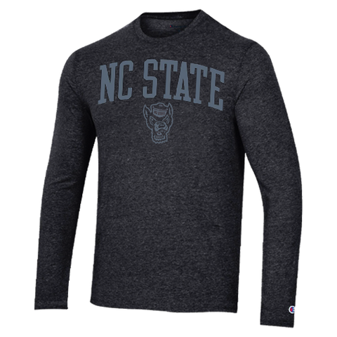 NC State Wolfpack Champion Heathered Black Tri-Blend Blackout Long Sleeve T-Shirt