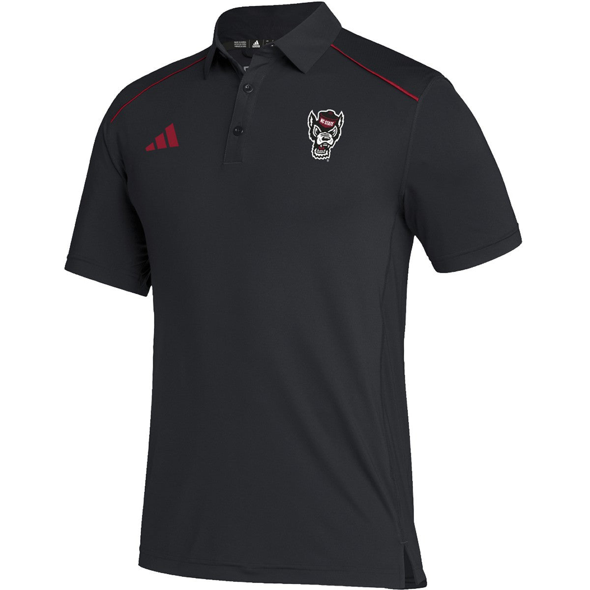 NC State Wolfpack adidas 2023 Black and Red Wolfhead Sideline Polo
