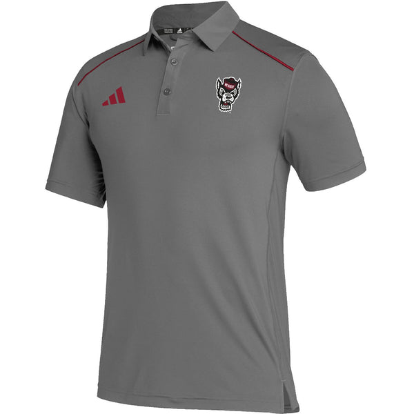 NC State Wolfpack adidas 2023 Grey and Red Wolfhead Sideline Polo
