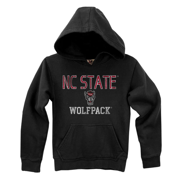NC State Wolfpack Wes and Willy Kid's Black Wolfhead Fleece Hooded Sweatshirt