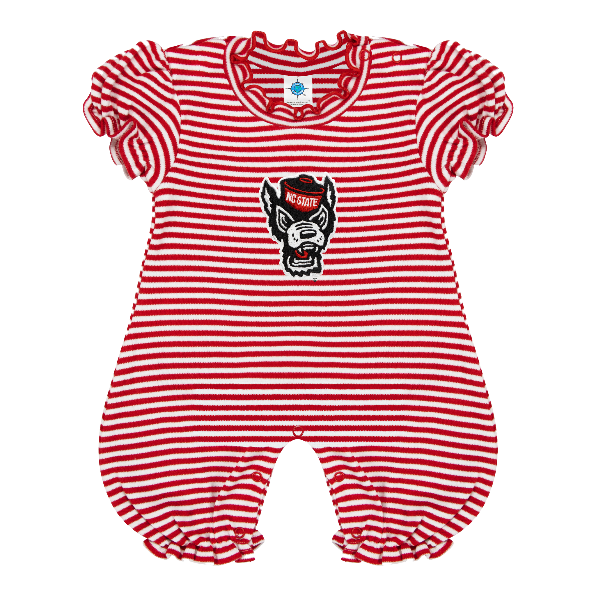 NC State Wolfpack Red and White Striped Wolfhead Bubble Romper