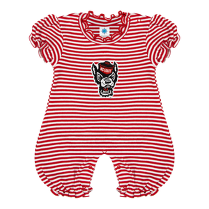 NC State Wolfpack Red and White Striped Wolfhead Bubble Romper