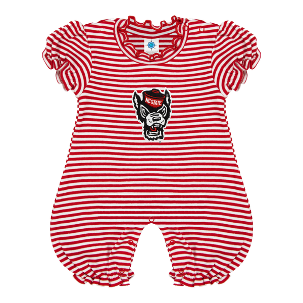 NC State Wolfpack Red and White Striped Wolfhead Bubble Romper