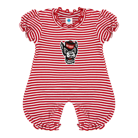 NC State Wolfpack Red and White Striped Wolfhead Bubble Romper
