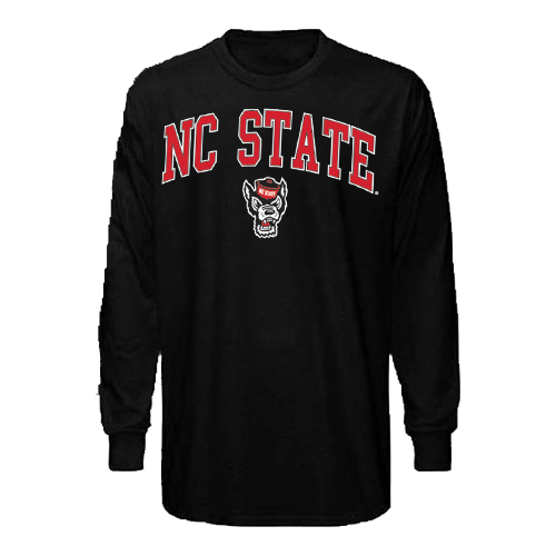 NC State Wolfpack Youth Black Arched Wolfhead Long Sleeve T-Shirt