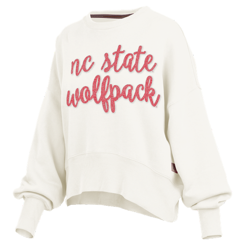 NC State Wolfpack Women's Ivory Script Dolman Waist Length Oversized Crewneck
