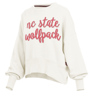 NC State Wolfpack Women's Ivory Script Dolman Waist Length Oversized Crewneck