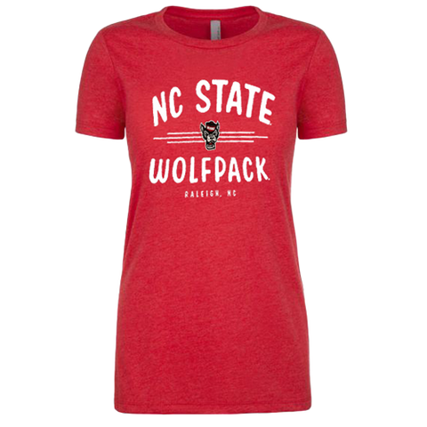 NC State Wolfpack Women's Heather Red Wolfhead In Lines T-Shirt