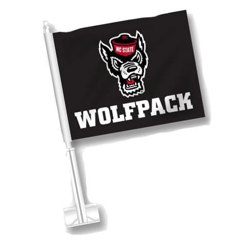 NC State Wolfpack Black Wolfhead Car Flag