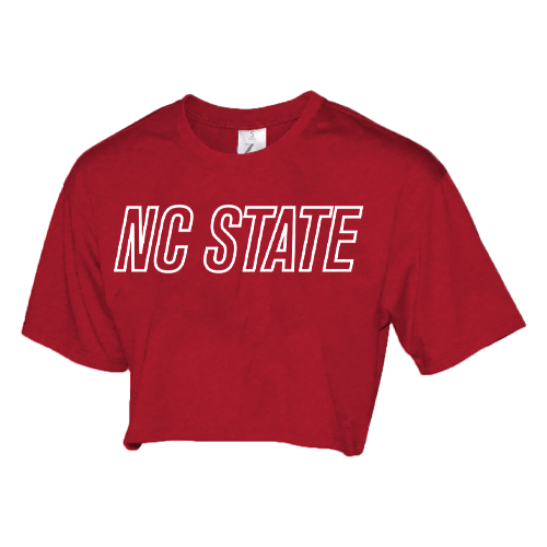 NC State Wolfpack Women's Red Bubble Outline Boxy Crop Top